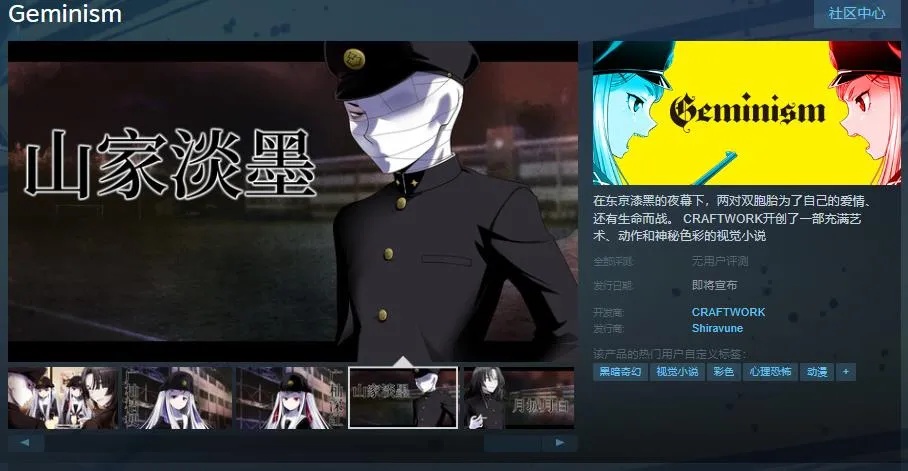 视觉小说《Geminism》Steam页面上线