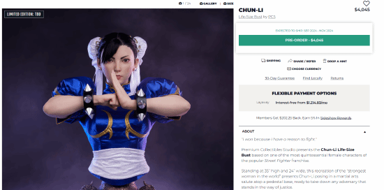 Sideshow Collectibles震撼发布《街头霸王》春丽等比例半身像