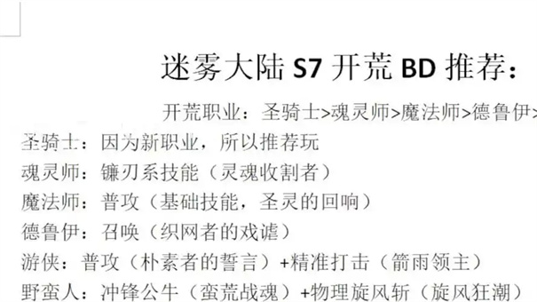 迷雾大陆s7最强职业是什么